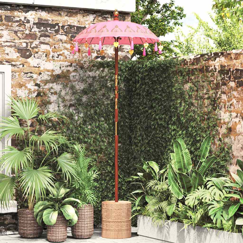 Balinese parasol met basis Roze 95 x 95 x 260 cm is nu te koop bij PeponiXL, paradijselijk wonen!