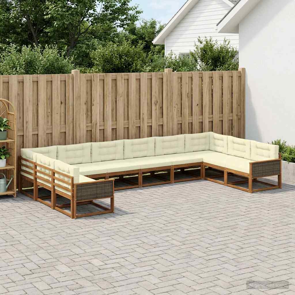 Buiten bankenset met kussen 10 pcs Natuurlijk en Crème is nu te koop bij PeponiXL, paradijselijk wonen!
