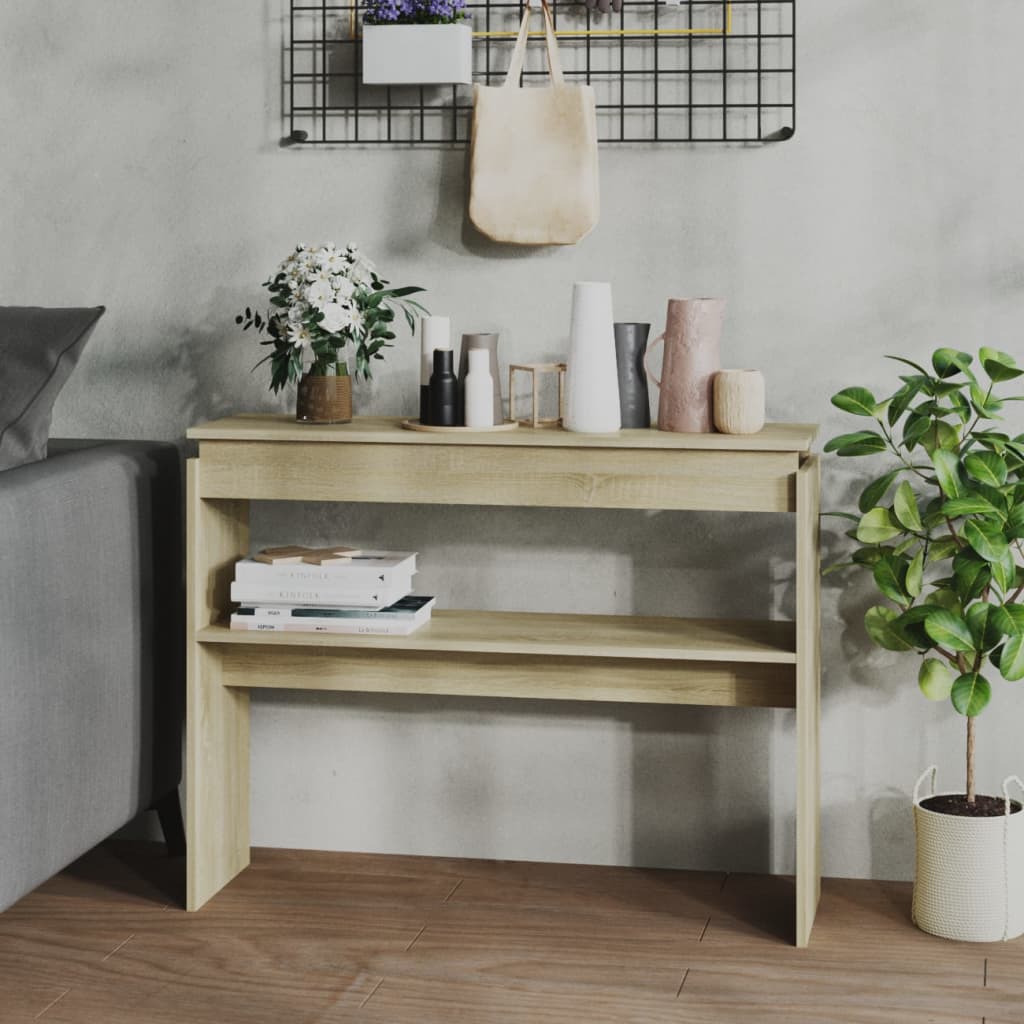 Wandtafel 102x30x80 cm bewerkt hout sonoma eikenkleurig is nu te koop bij PeponiXL, paradijselijk wonen!