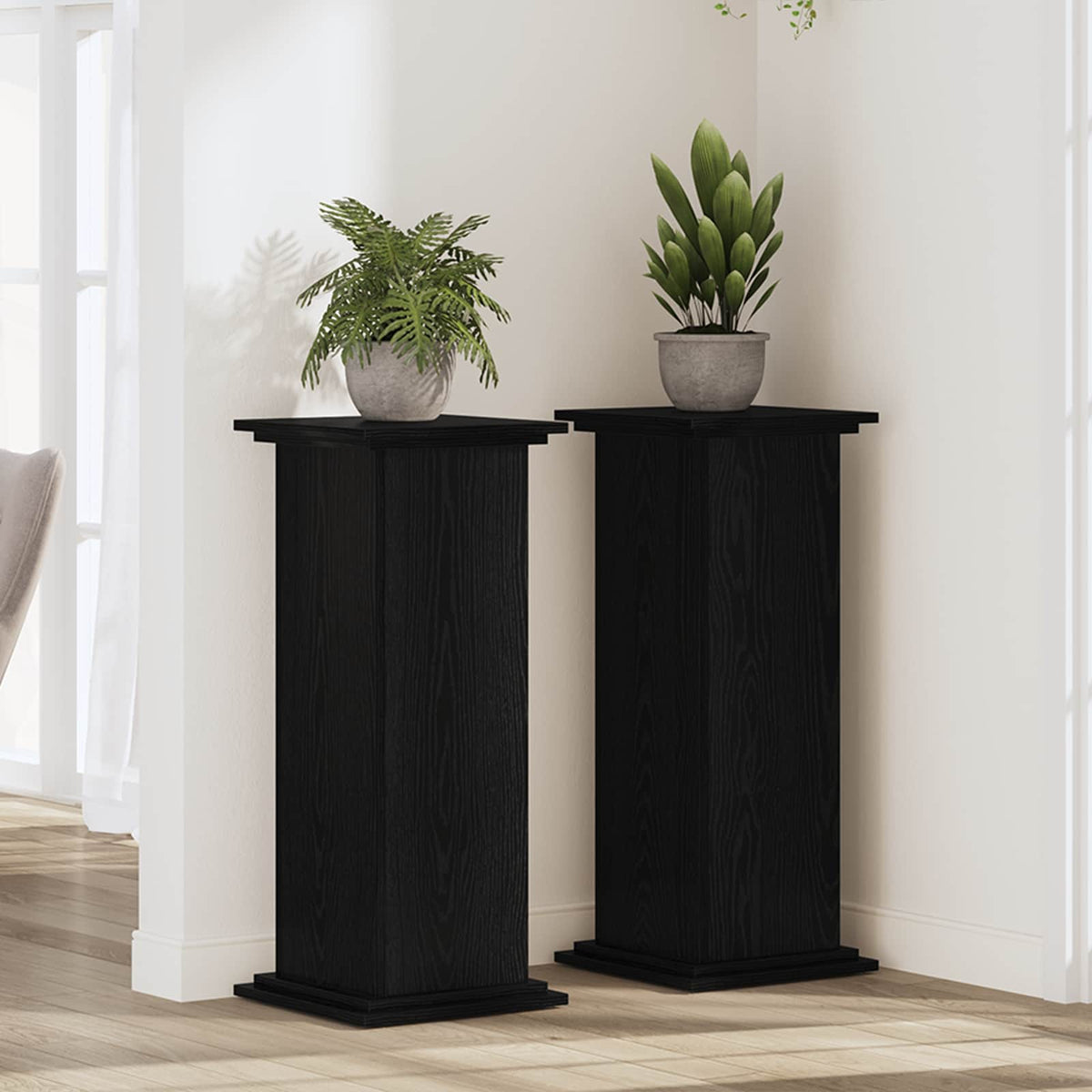 Plantenstandaard Zwart Eiken 33 x 33 x 80 cm Bewerkt hout is nu te koop bij PeponiXL, paradijselijk wonen!