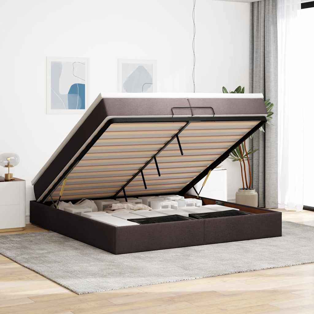 Ottoman bed met matrassen 200x200cm stof donkerbruin is nu te koop bij PeponiXL, paradijselijk wonen!