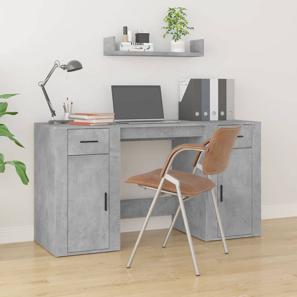 Bureau met kast bewerkt hout betongrijs is nu te koop bij PeponiXL, paradijselijk wonen!