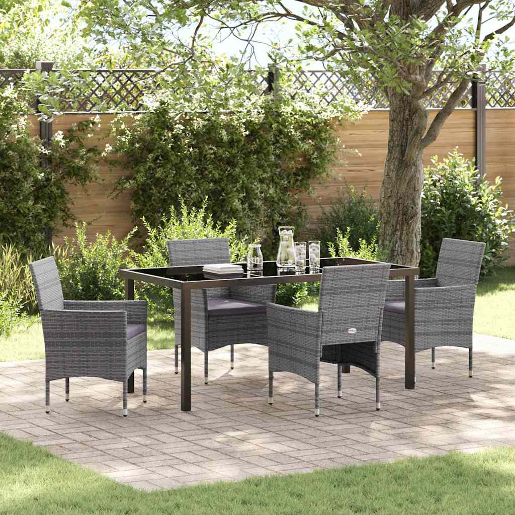 Tuin eettafelset met kussen 5 pcs Grijs poly rattan is nu te koop bij PeponiXL, paradijselijk wonen!