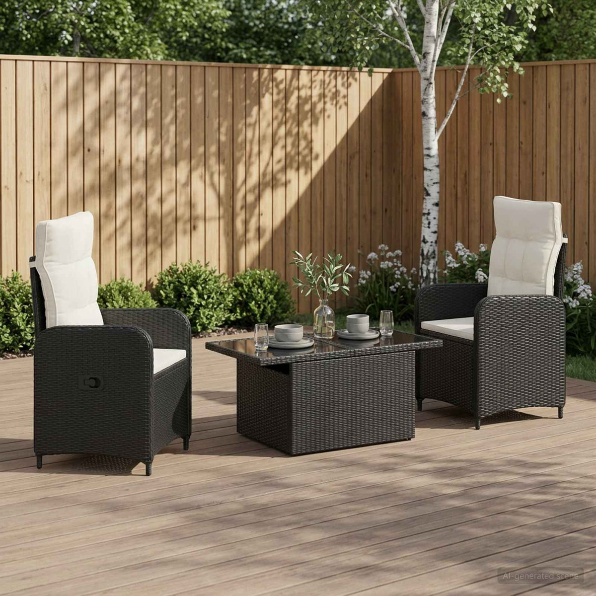 Buiten eettafelset 3 pcs Zwart en Cream Wit poly rattan is nu te koop bij PeponiXL, paradijselijk wonen!