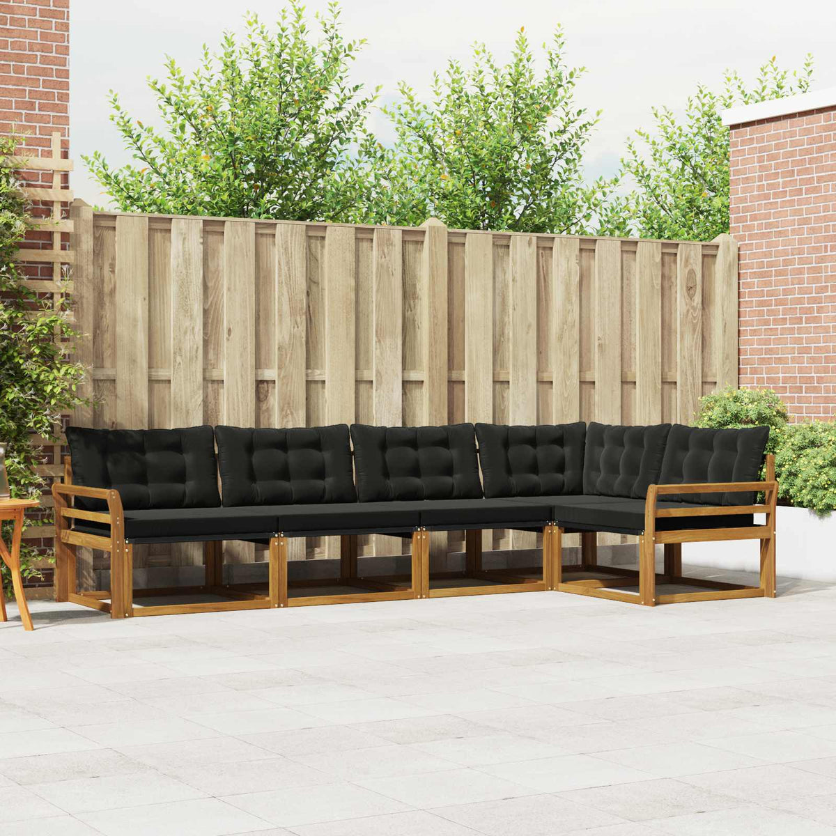 Buiten bankenset met kussen 5 pcs Natuurlijk en Zwart is nu te koop bij PeponiXL, paradijselijk wonen!