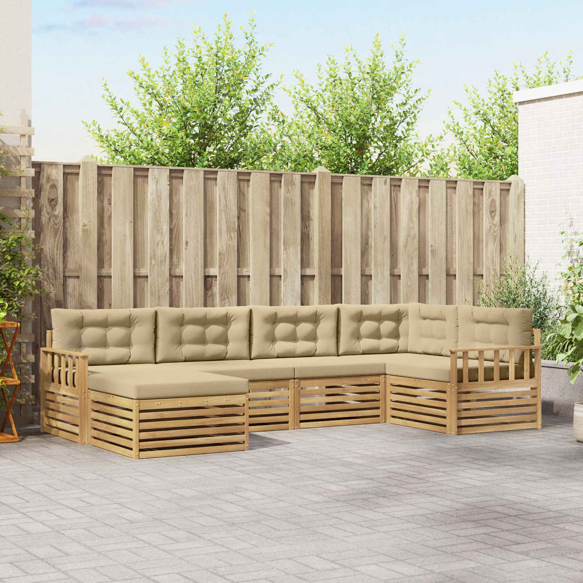 Buiten bankenset met kussen 6 pcs Wit en Beige Polyester is nu te koop bij PeponiXL, paradijselijk wonen!