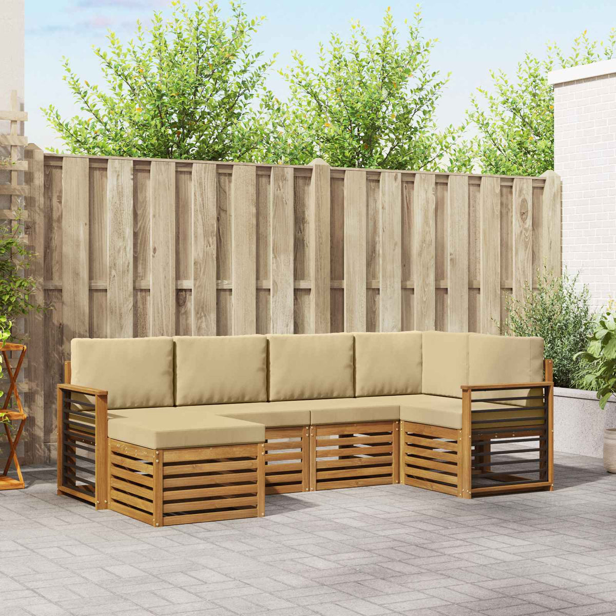 Hoekbank Set 6 pcs Natuurlijk en Beige Massief Acaciahout is nu te koop bij PeponiXL, paradijselijk wonen!