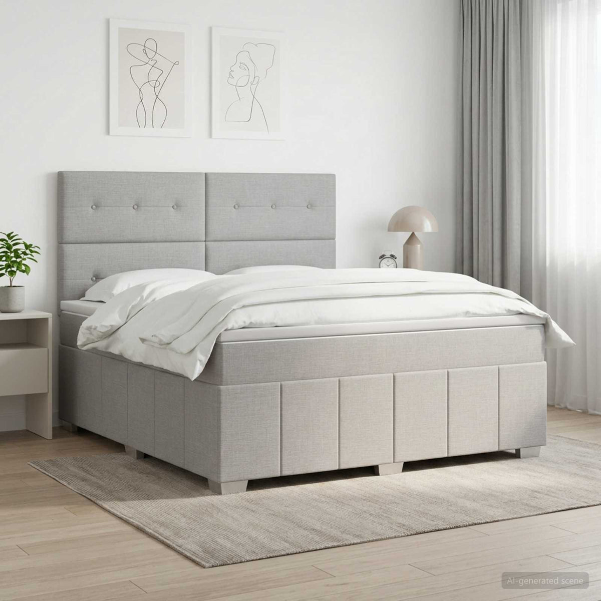 Boxspringbed met matras Lichtgrijs 160 x 200 cm Stof is nu te koop bij PeponiXL, paradijselijk wonen!