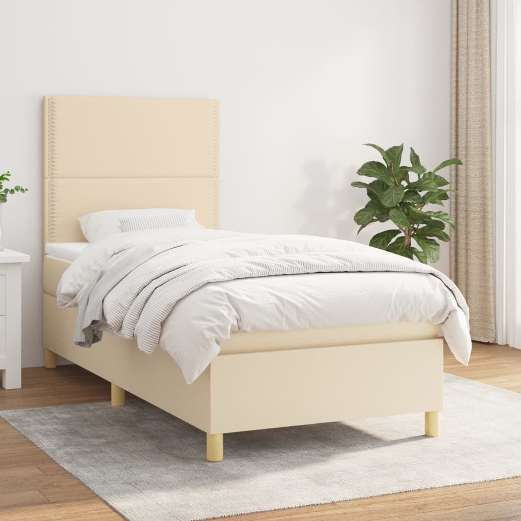 Boxspring met matras stof crèmekleurig 90x200 cm is nu te koop bij PeponiXL, paradijselijk wonen!