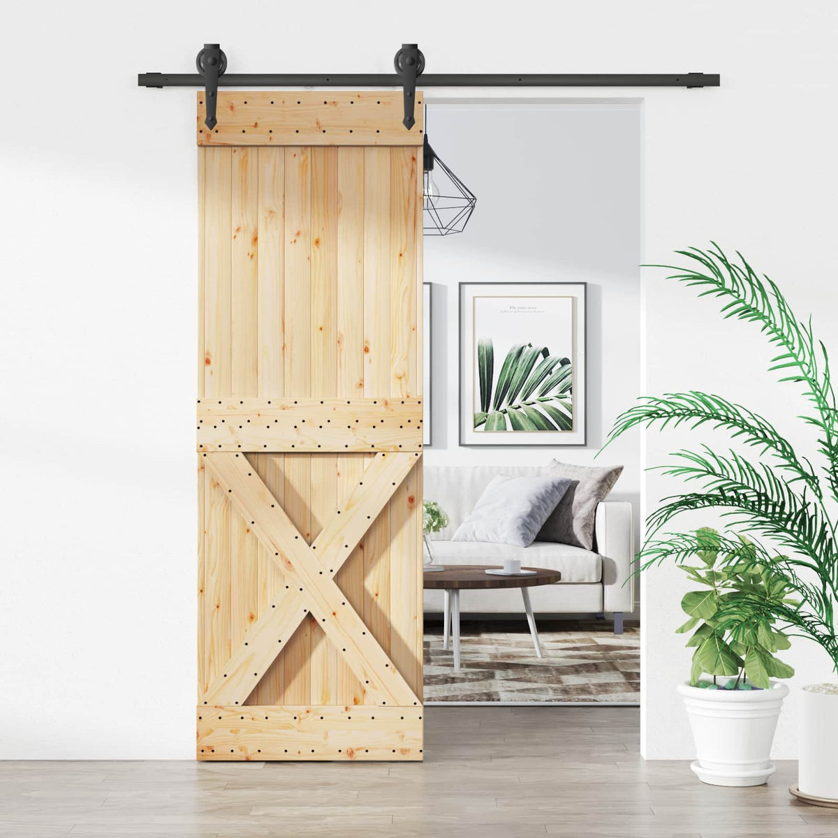 Schuifdeur Naturel en Zwart 70 x 210 cm Massief Grenenhout is nu te koop bij PeponiXL, paradijselijk wonen!