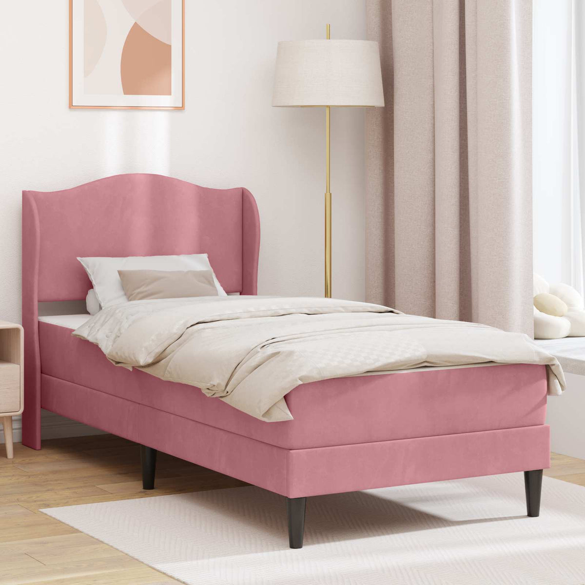 Bedframe met hoofdeinde Roze 100 x 200 cm Fluweel is nu te koop bij PeponiXL, paradijselijk wonen!