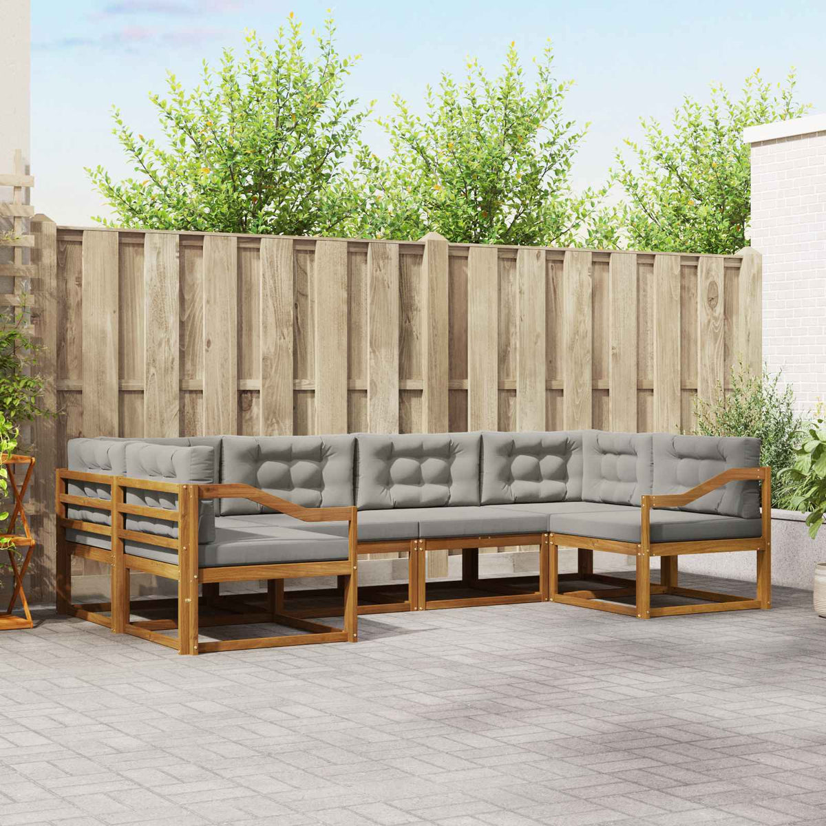 Buiten bankenset met kussen 6 pcs Natuurlijk en Lichtgrijs is nu te koop bij PeponiXL, paradijselijk wonen!