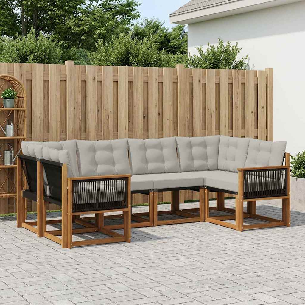 Buiten bankenset met kussen 6 pcs Natuurlijk en Lichtgrijs is nu te koop bij PeponiXL, paradijselijk wonen!