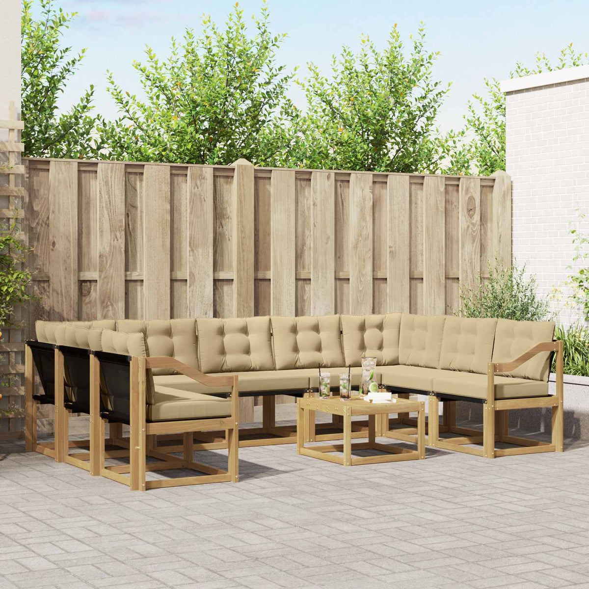 Buiten bankenset met kussen 10 pcs Wit en Beige is nu te koop bij PeponiXL, paradijselijk wonen!