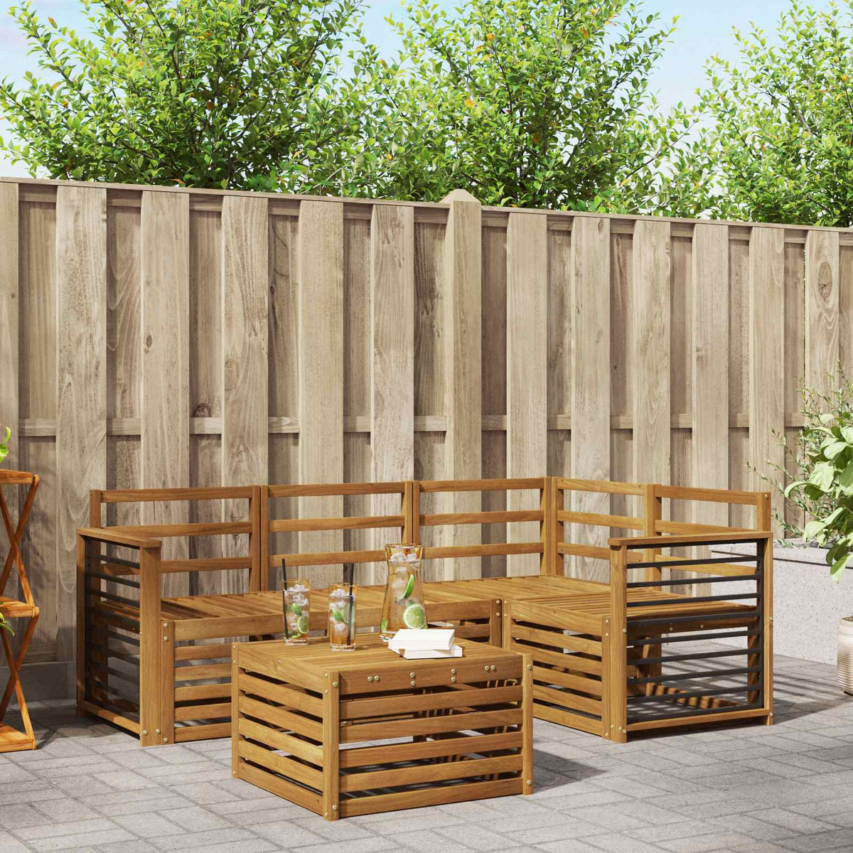 Buiten bankenset 5 pcs Naturel Massief Acaciahout is nu te koop bij PeponiXL, paradijselijk wonen!