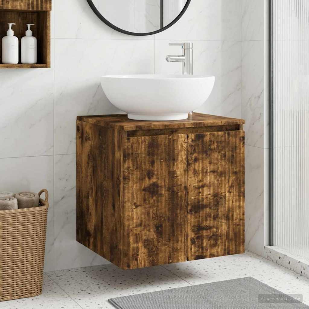Wandgemonteerde wastafelmeubel Gerookt eiken is nu te koop bij PeponiXL, paradijselijk wonen!