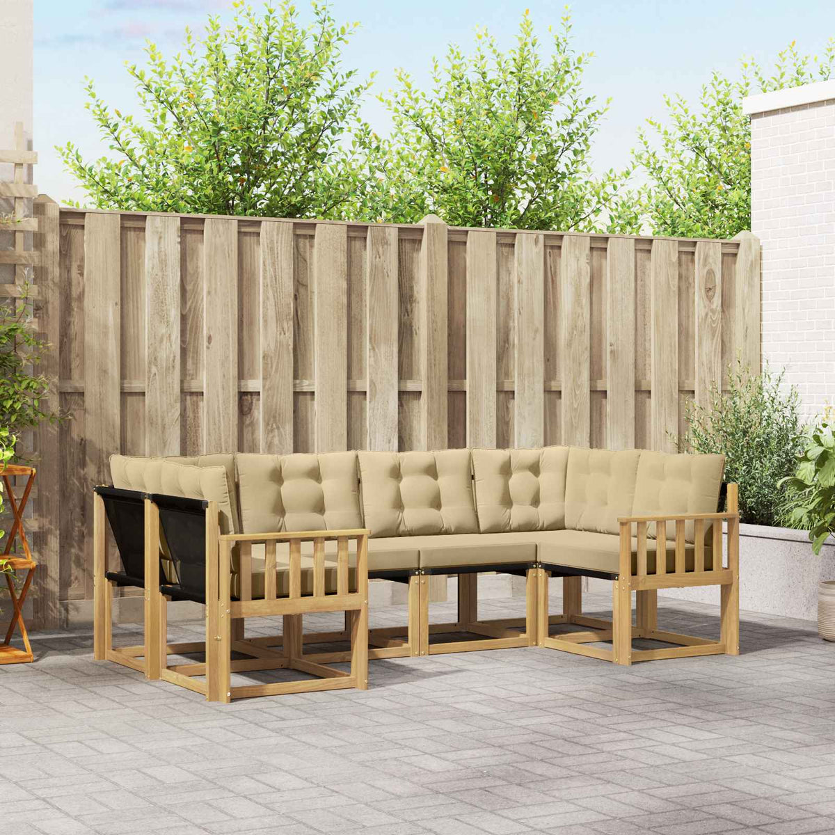 Buiten bankenset met kussen 6 pcs Wit en Beige is nu te koop bij PeponiXL, paradijselijk wonen!