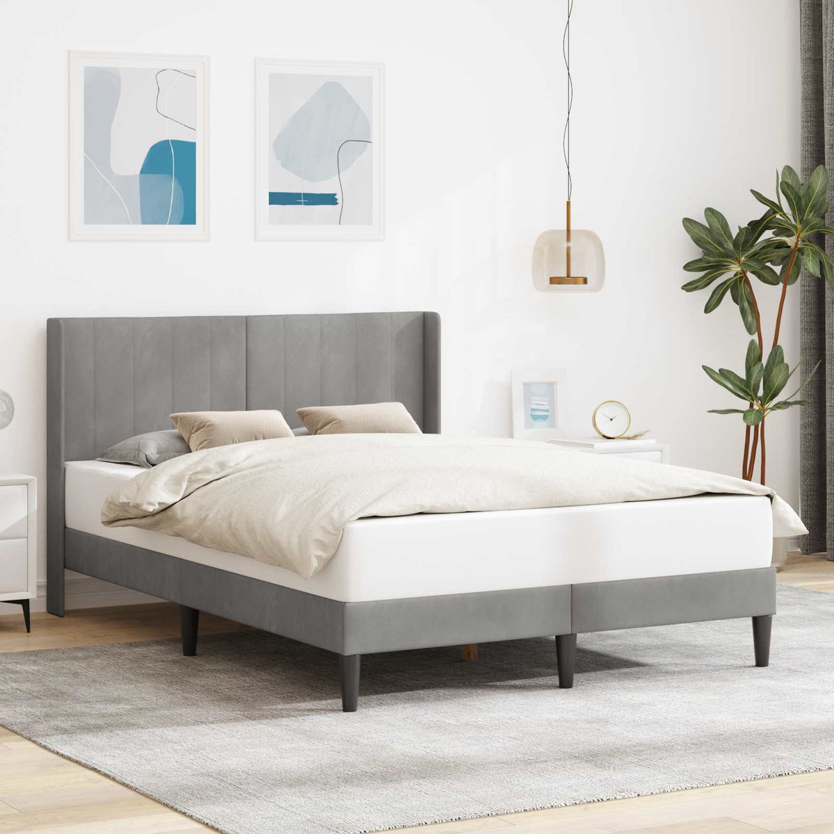Bedframe met hoofdeinde Lichtgrijs 120 x 190 cm Fluweel is nu te koop bij PeponiXL, paradijselijk wonen!