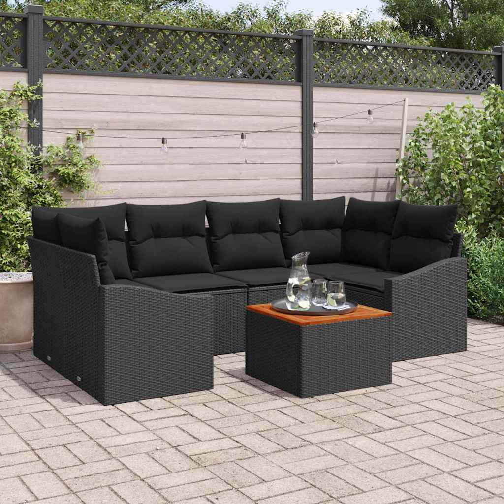 Tuinbankenset met kussen 7 pcs Zwart poly rattan is nu te koop bij PeponiXL, paradijselijk wonen!