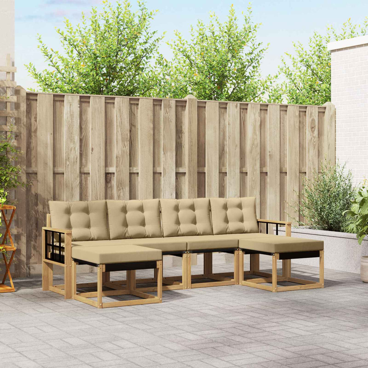 Buiten bankenset met kussen 6 pcs Wit en Beige is nu te koop bij PeponiXL, paradijselijk wonen!