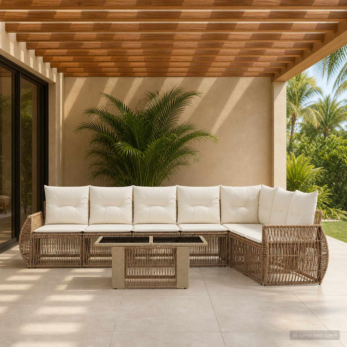 Tuinbankenset 8 st Beige en Crème Wit poly rattan is nu te koop bij PeponiXL, paradijselijk wonen!