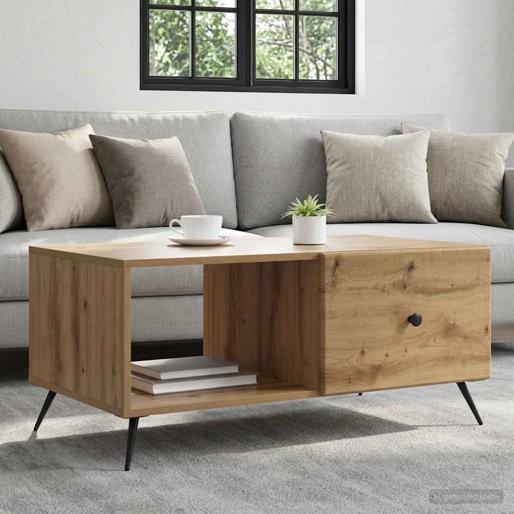 Salontafel Artisanaal eiken 90 x 50 x 40 cm Bewerkt hout is nu te koop bij PeponiXL, paradijselijk wonen!