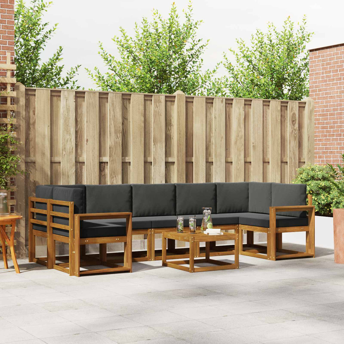 Buiten bankenset met kussen 8 pcs Natuurlijk en Antraciet is nu te koop bij PeponiXL, paradijselijk wonen!
