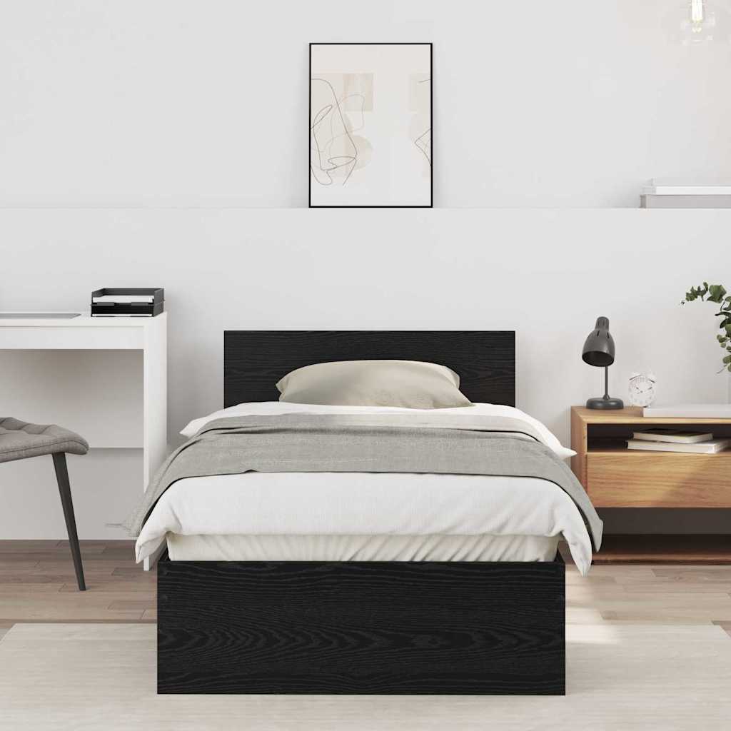 Bedframe met hoofdeinde Zwart Eiken 75 x 190 cm Bewerkt hout is nu te koop bij PeponiXL, paradijselijk wonen!