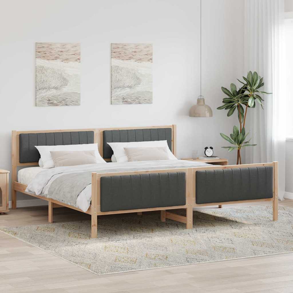 Bedframe Bruin en donkergrijs 200 x 200 cm Massief grenenhout is nu te koop bij PeponiXL, paradijselijk wonen!