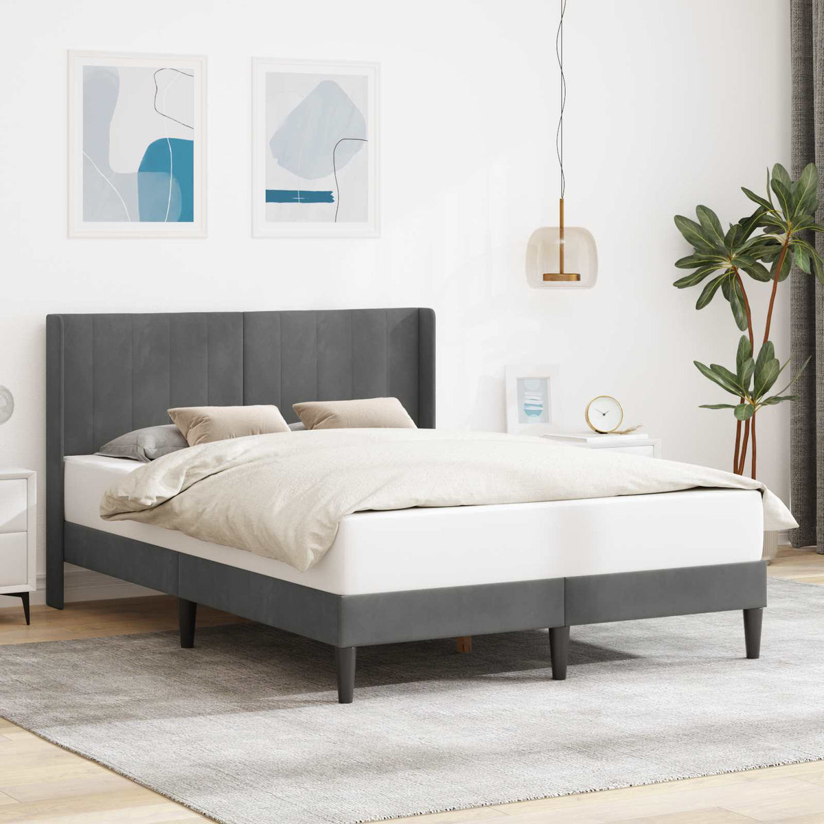 Bedframe met hoofdeinde Donkergrijs 160 x 200 cm Fluweel is nu te koop bij PeponiXL, paradijselijk wonen!