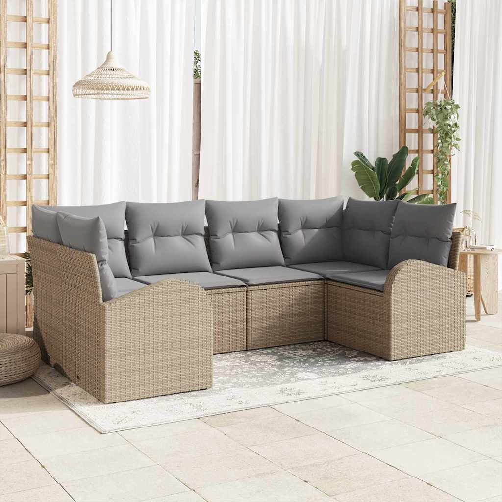 Tuinbankenset met kussen 6 pcs Beige en Licht Grijs poly rattan is nu te koop bij PeponiXL, paradijselijk wonen!