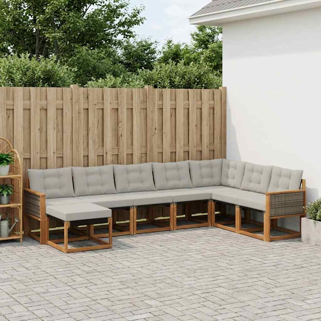 Buiten bankenset met kussen 8 pcs Natuurlijk en Lichtgrijs is nu te koop bij PeponiXL, paradijselijk wonen!