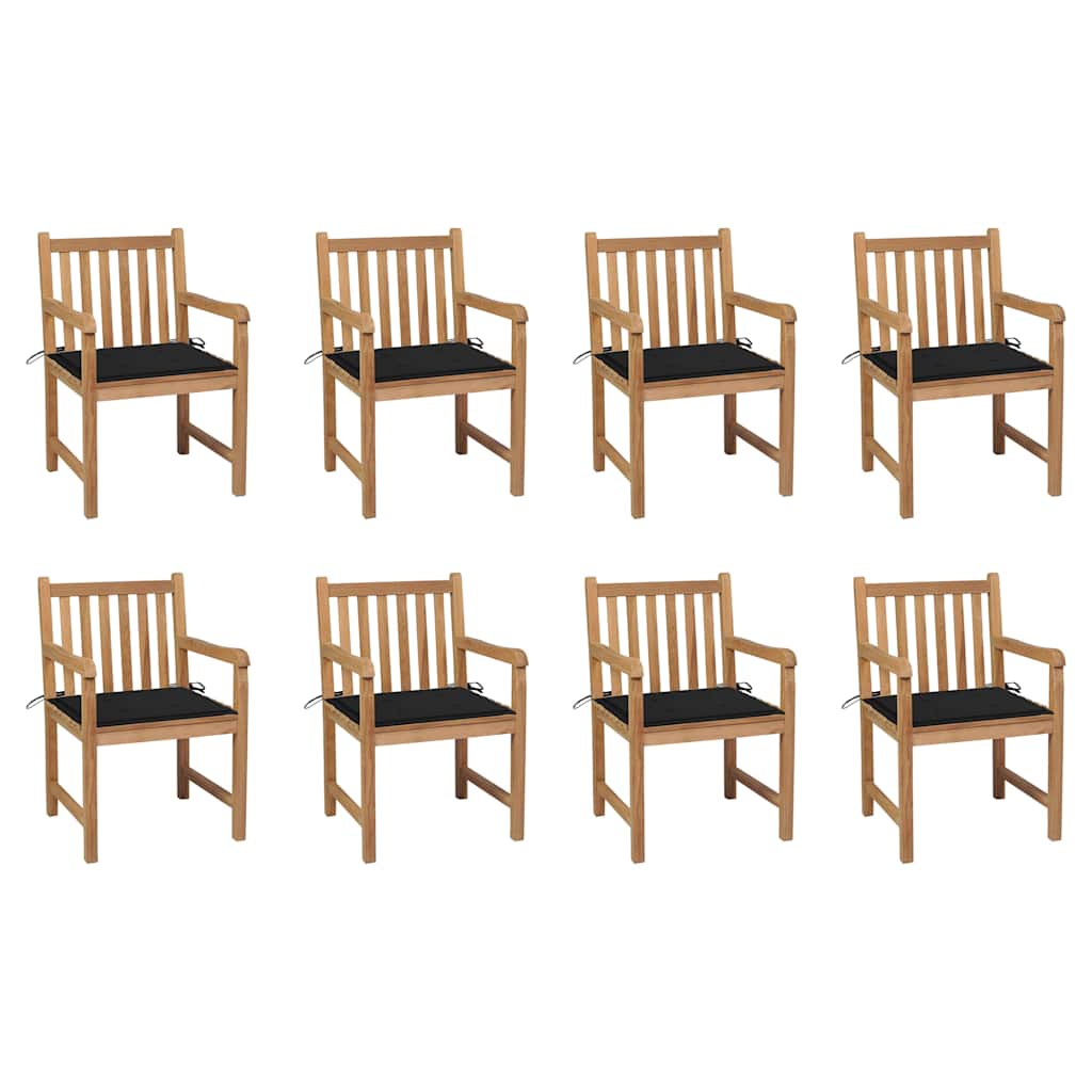 Tuinstoelen 8 st met zwarte kussens massief teakhout is nu te koop bij PeponiXL, paradijselijk wonen!