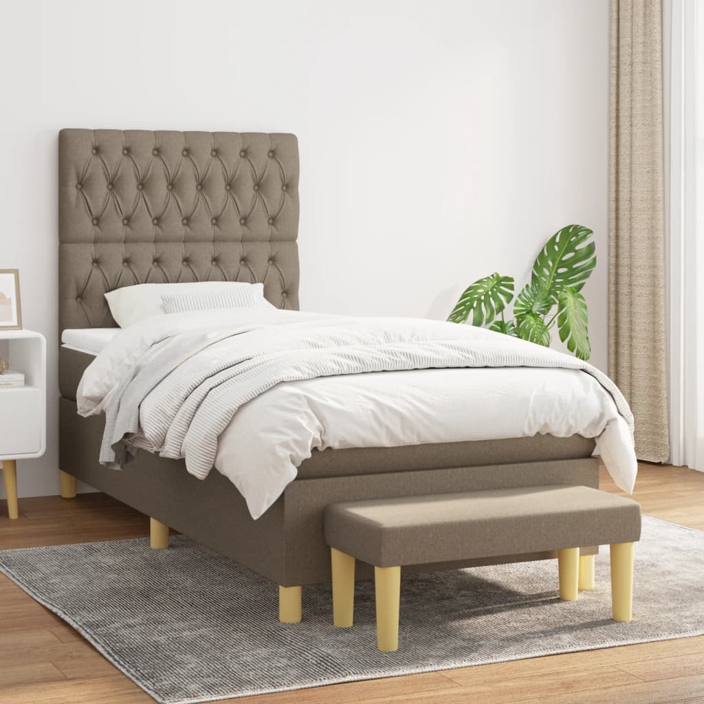Boxspring met matras stof taupe 90x200 cm is nu te koop bij PeponiXL, paradijselijk wonen!