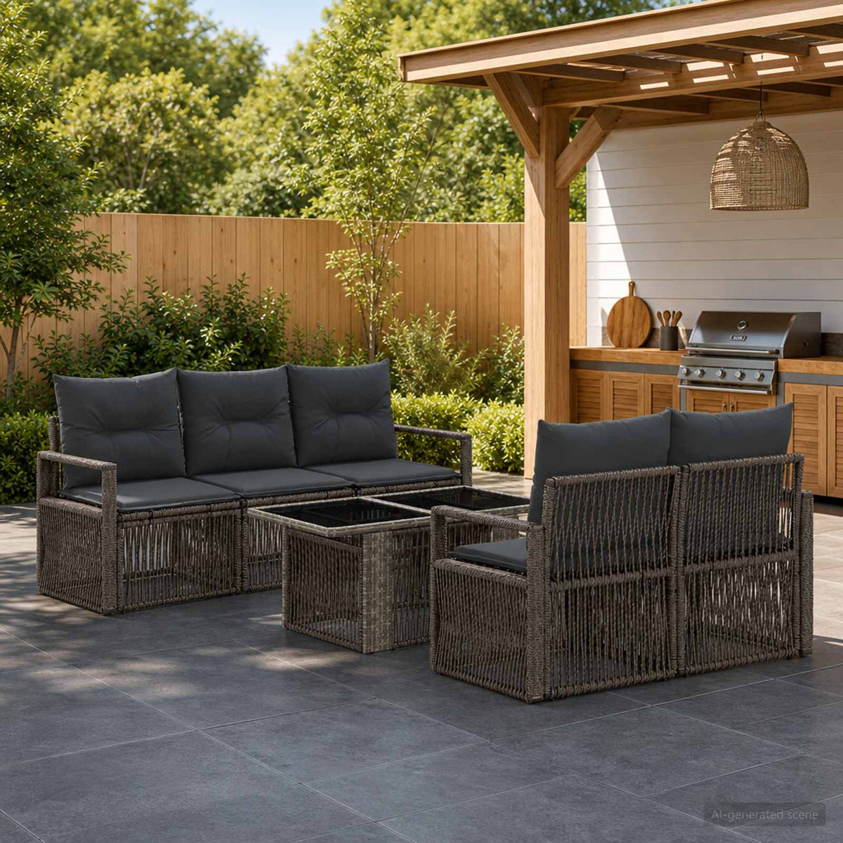 Tuinbankenset 6 st Grijs en Donkergrijs poly rattan is nu te koop bij PeponiXL, paradijselijk wonen!