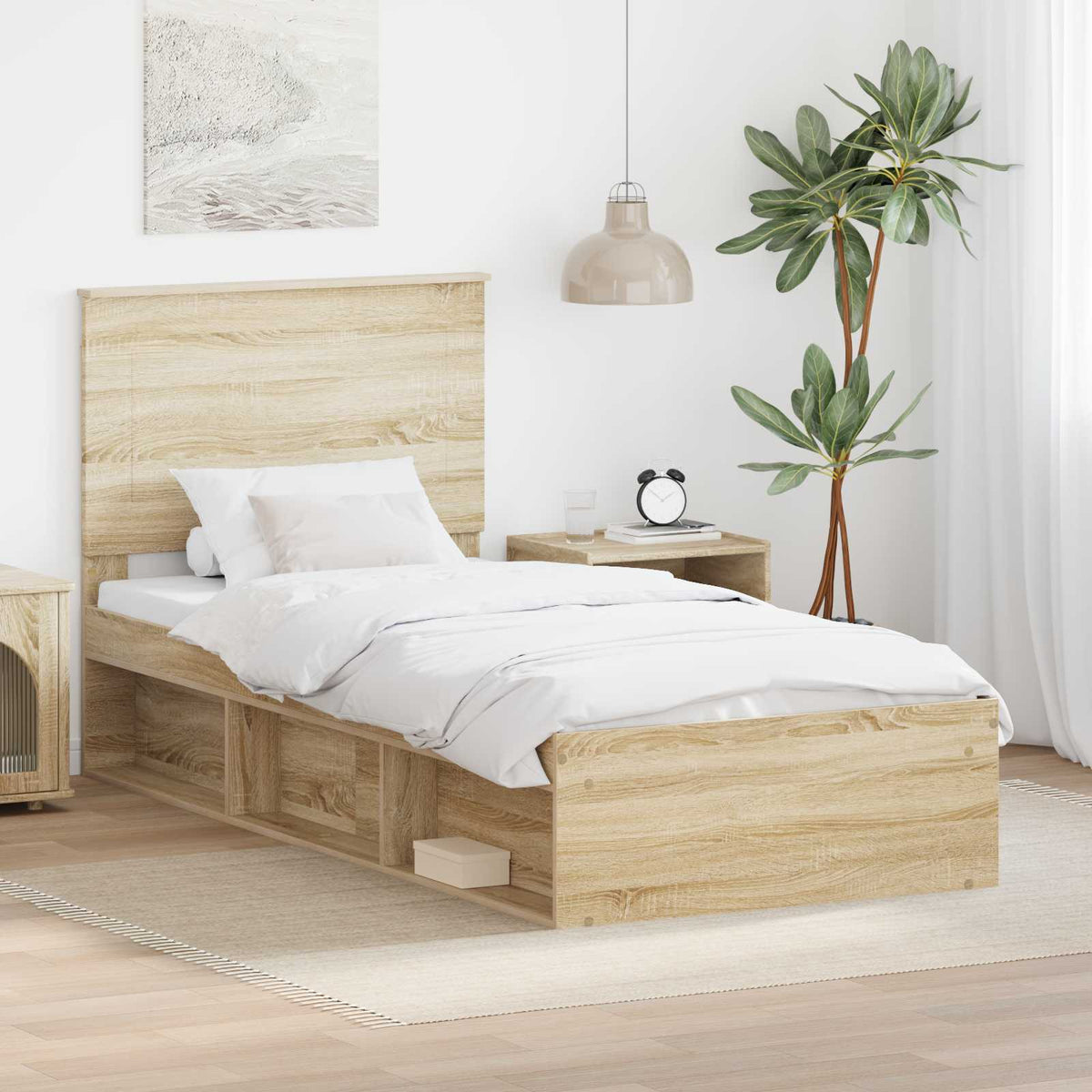 Bedframe Sonoma Eiken 90 x 200 cm Massief grenenhout is nu te koop bij PeponiXL, paradijselijk wonen!