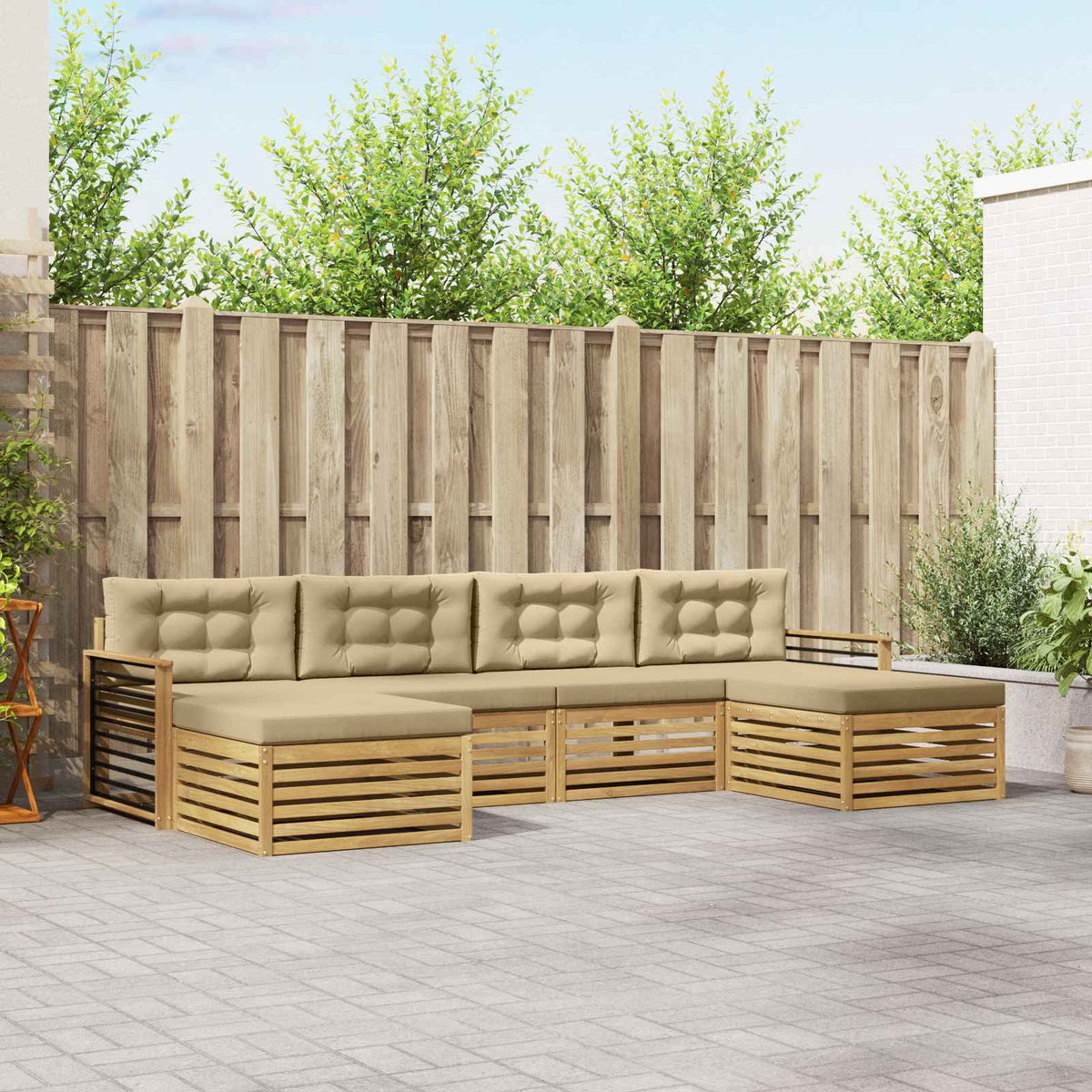 Sofa-Sets met kussen 6 pcs Wit en Beige Massief Acaciahout is nu te koop bij PeponiXL, paradijselijk wonen!