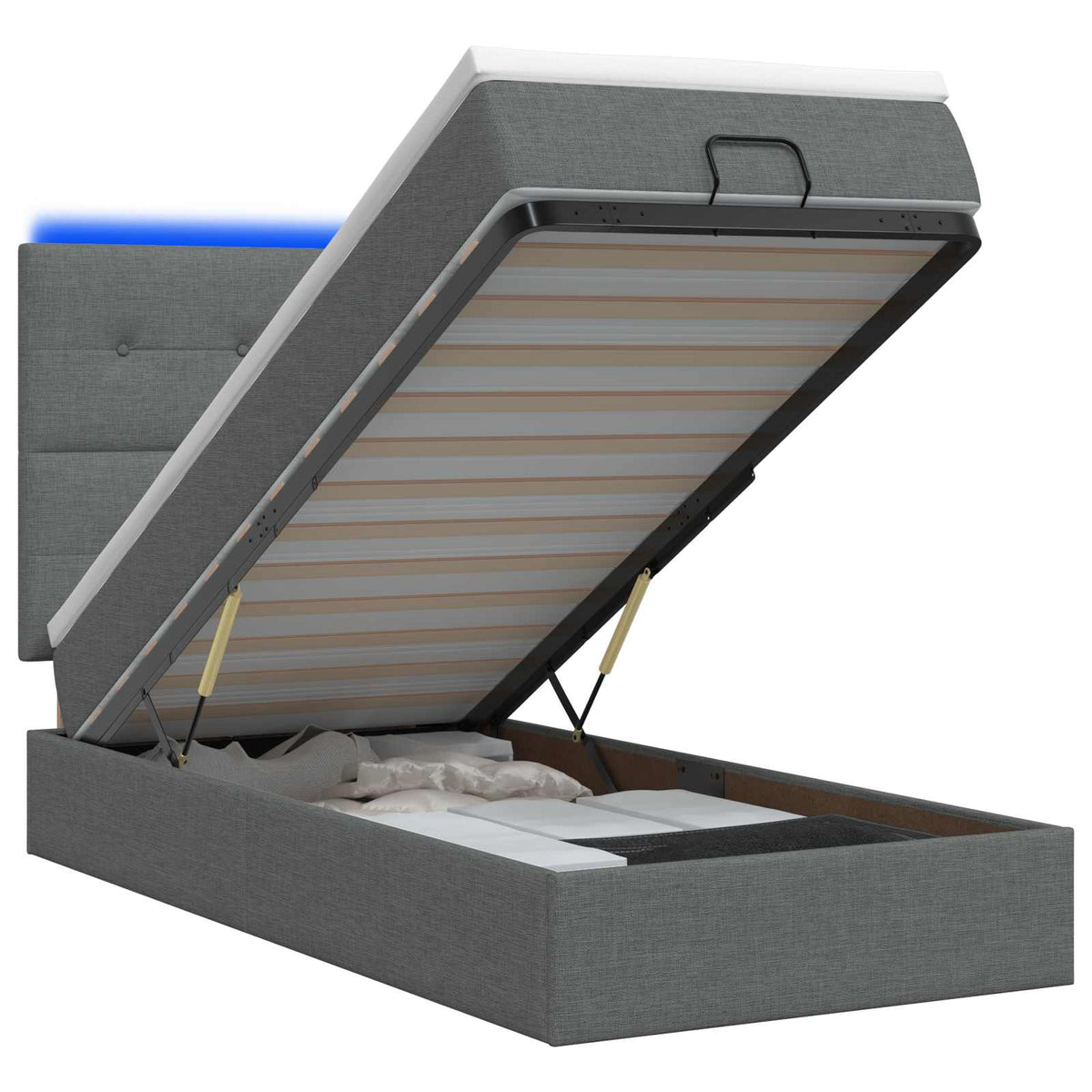 Ottoman Bed met Matrassen en LED Donkergrijs 80 x 200 cm Stof is nu te koop bij PeponiXL, paradijselijk wonen!