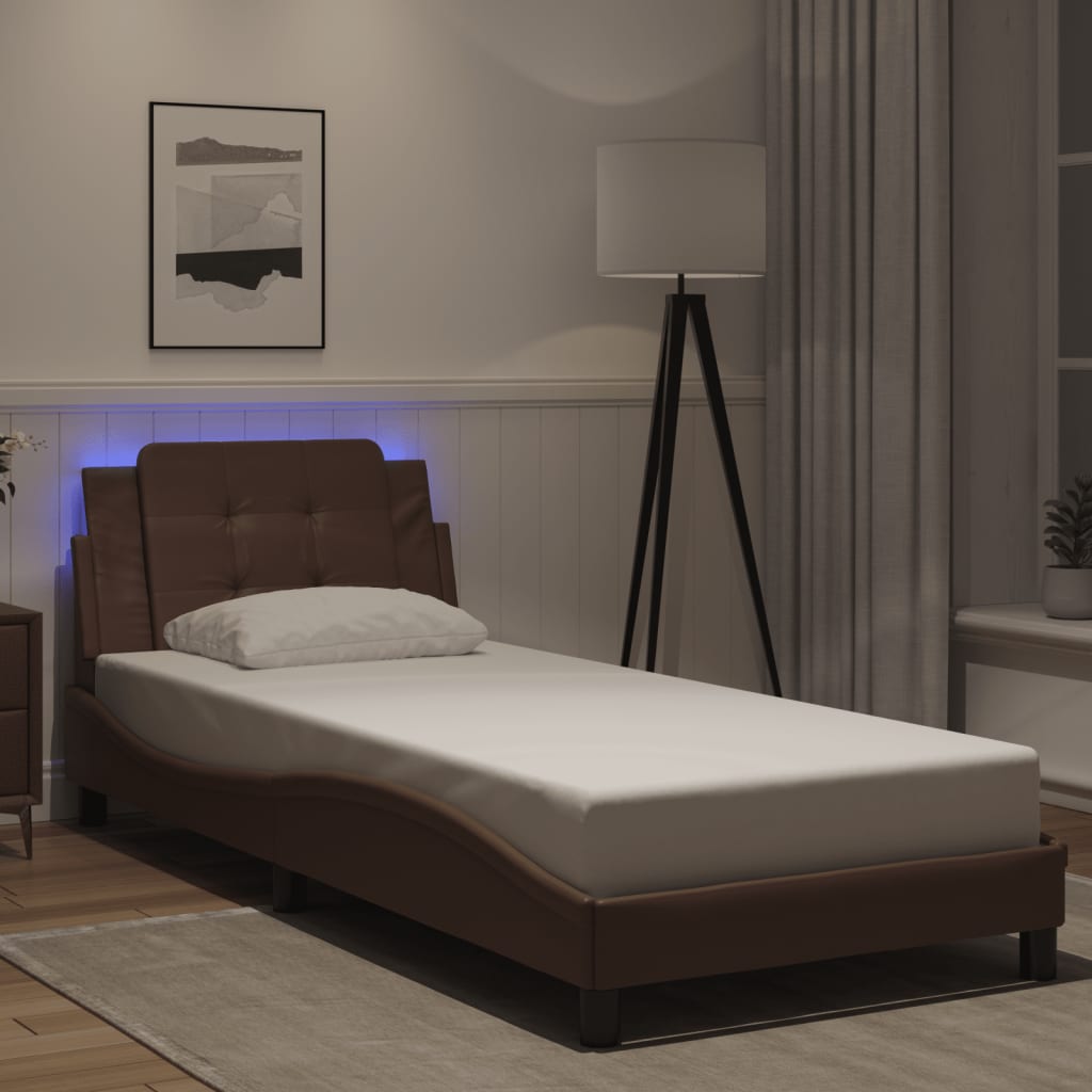 Bedframe met LED zonder matras "Zadar" bruin 80x200 cm is nu te koop bij PeponiXL, paradijselijk wonen!