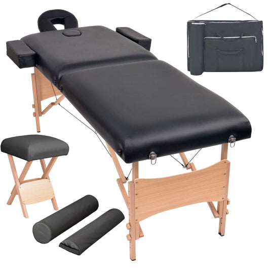 Massagetafel- en krukset inklapbaar 2 zones 10 cm dik zwart is nu te koop bij PeponiXL, paradijselijk wonen!
