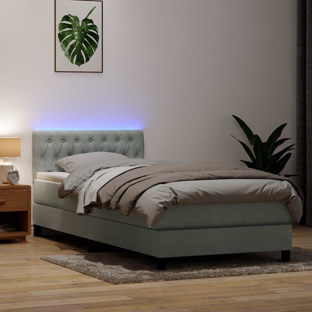 Boxspring met matras en LED fluweel lichtgrijs 80x210 cm is nu te koop bij PeponiXL, paradijselijk wonen!