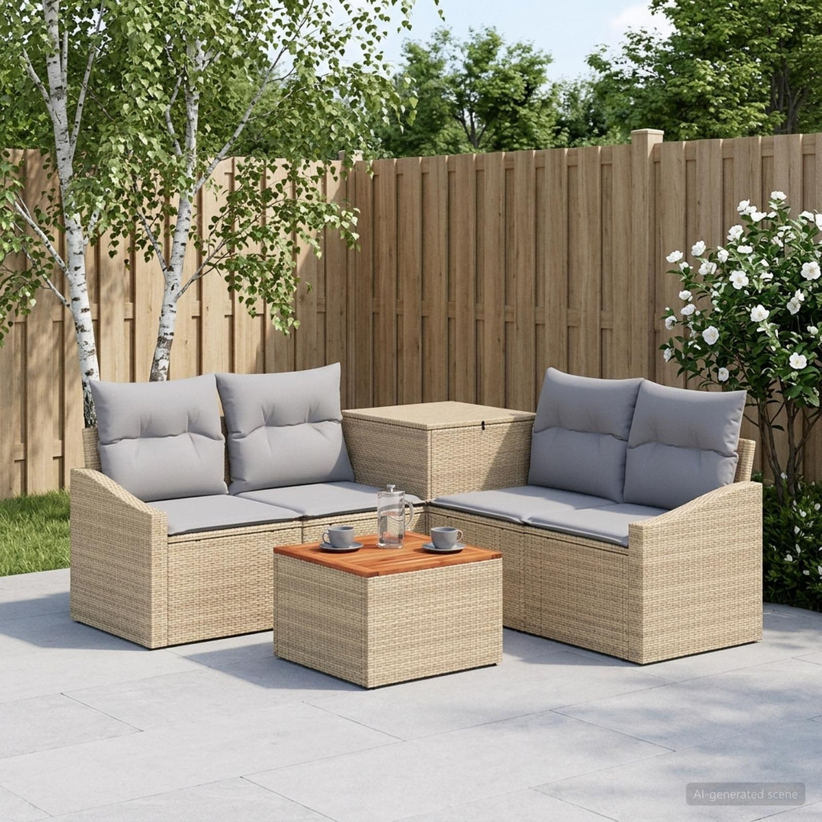 Bankstel 6 st Beige en Licht Grijs Poly Rattan en Staal is nu te koop bij PeponiXL, paradijselijk wonen!