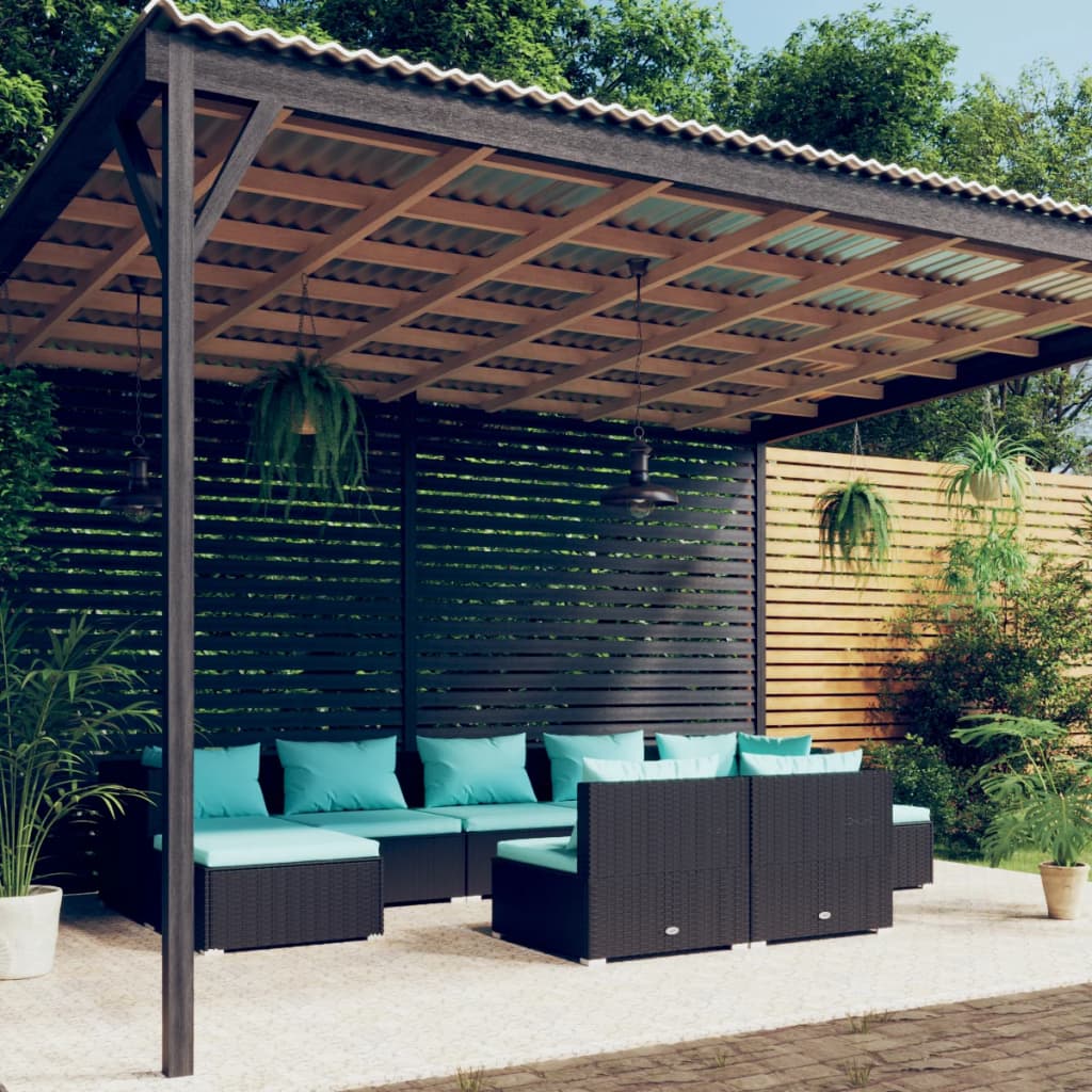 9-delige Loungeset met kussens poly rattan zwart is nu te koop bij PeponiXL, paradijselijk wonen!