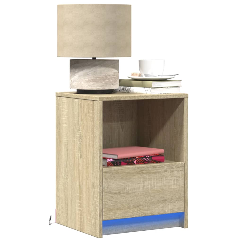 Nachtkastjes met LED-verlichting 2 st bewerkt hout sonoma eiken is nu te koop bij PeponiXL, paradijselijk wonen!