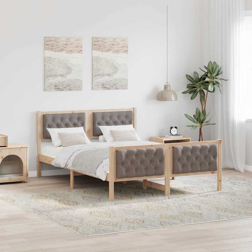 Bedframe met hoofdeinde Taupe 140 x 190 cm Massief grenenhout is nu te koop bij PeponiXL, paradijselijk wonen!