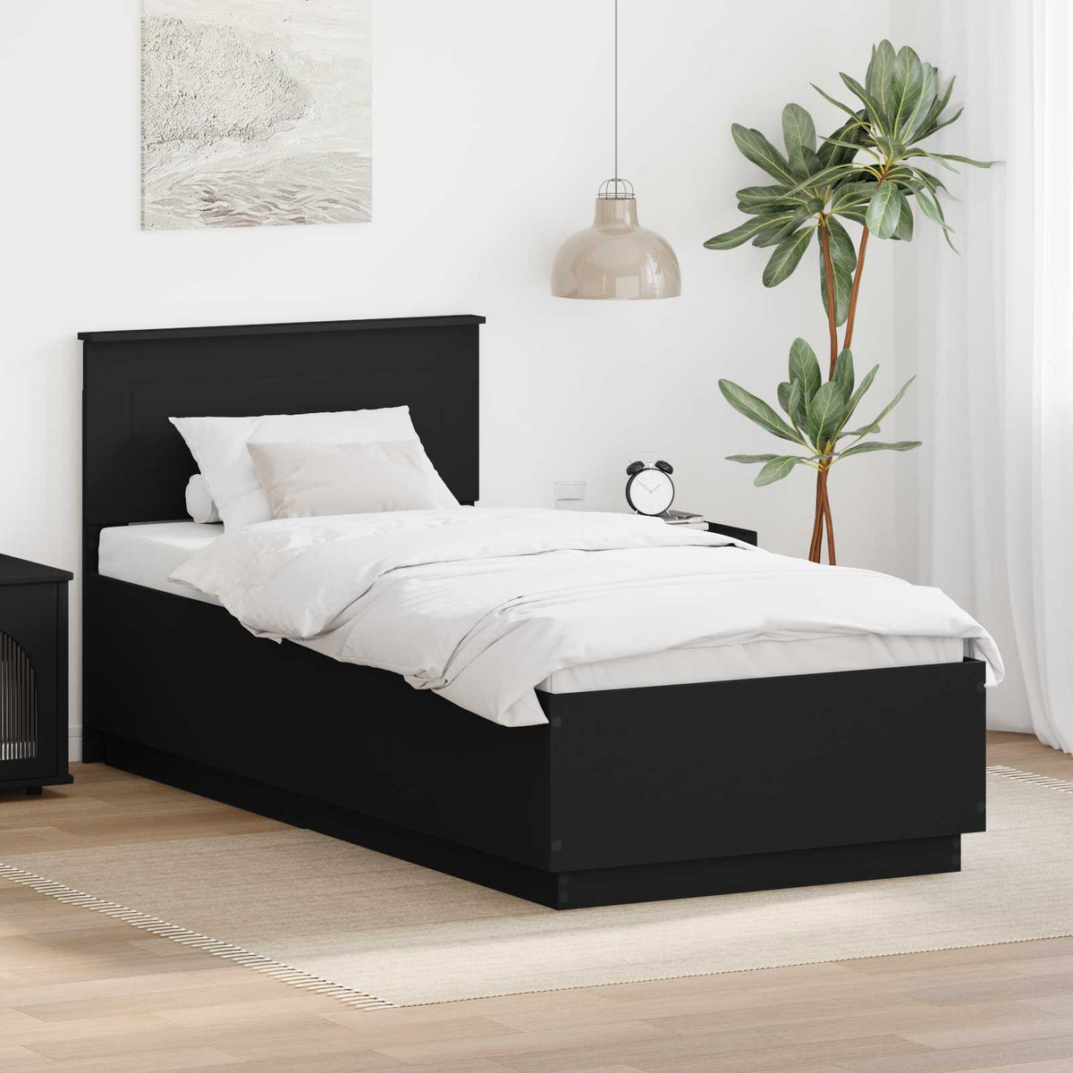 Bedframe met hoofdeinde Zwart 90 x 200 cm Bewerkt hout is nu te koop bij PeponiXL, paradijselijk wonen!