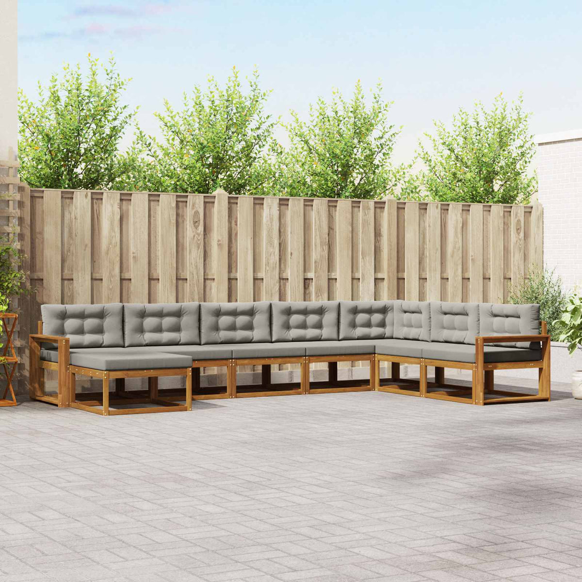 Buiten bankenset met kussen 8 pcs Natuurlijk en Lichtgrijs is nu te koop bij PeponiXL, paradijselijk wonen!