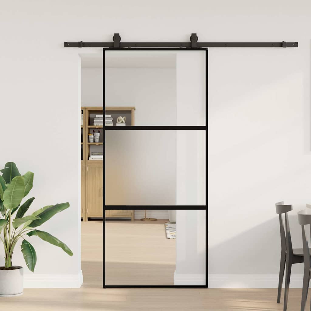 Schuifdeur met beslagset 90x205 cm gehard glas zwart is nu te koop bij PeponiXL, paradijselijk wonen!