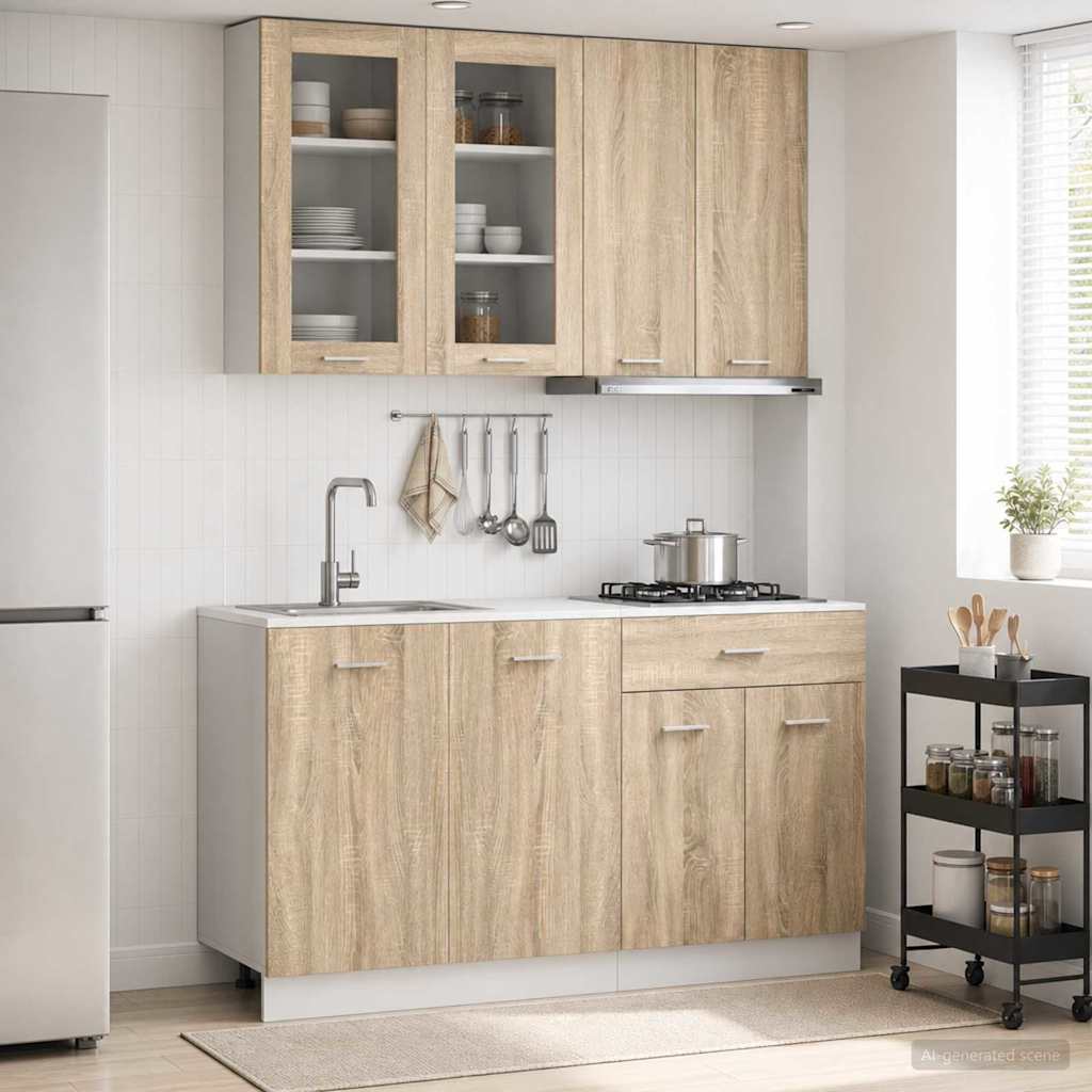 Keukenblok LYON 4 pcs Sonoma Eiken Bewerkt hout is nu te koop bij PeponiXL, paradijselijk wonen!