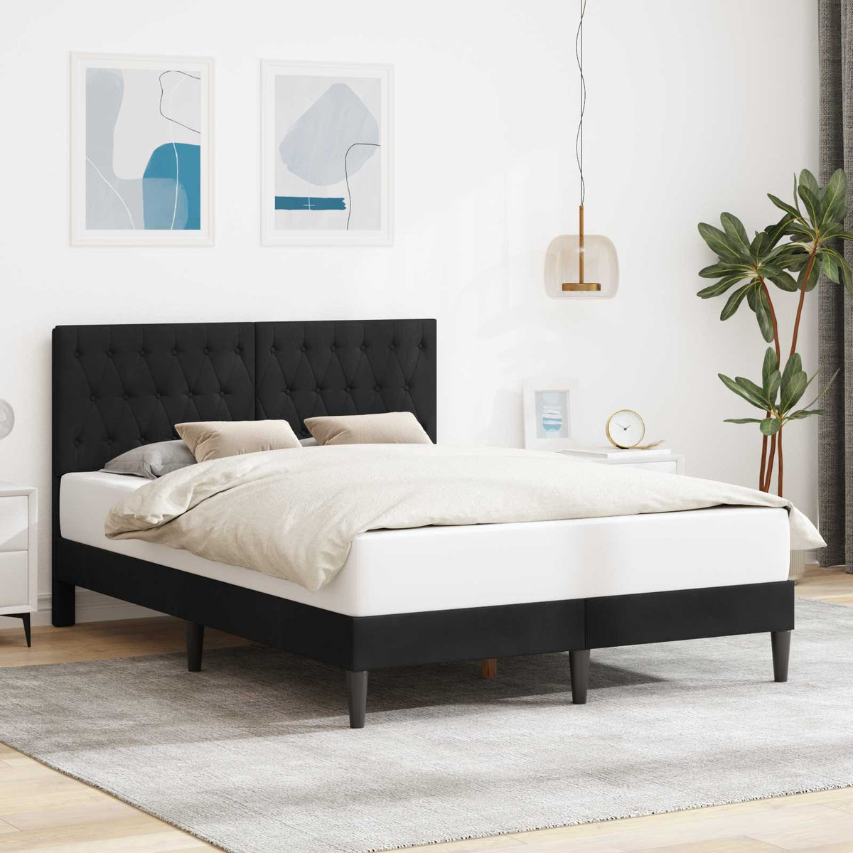 Bedframe met hoofdeinde Zwart 140 x 190 cm Fluweel is nu te koop bij PeponiXL, paradijselijk wonen!